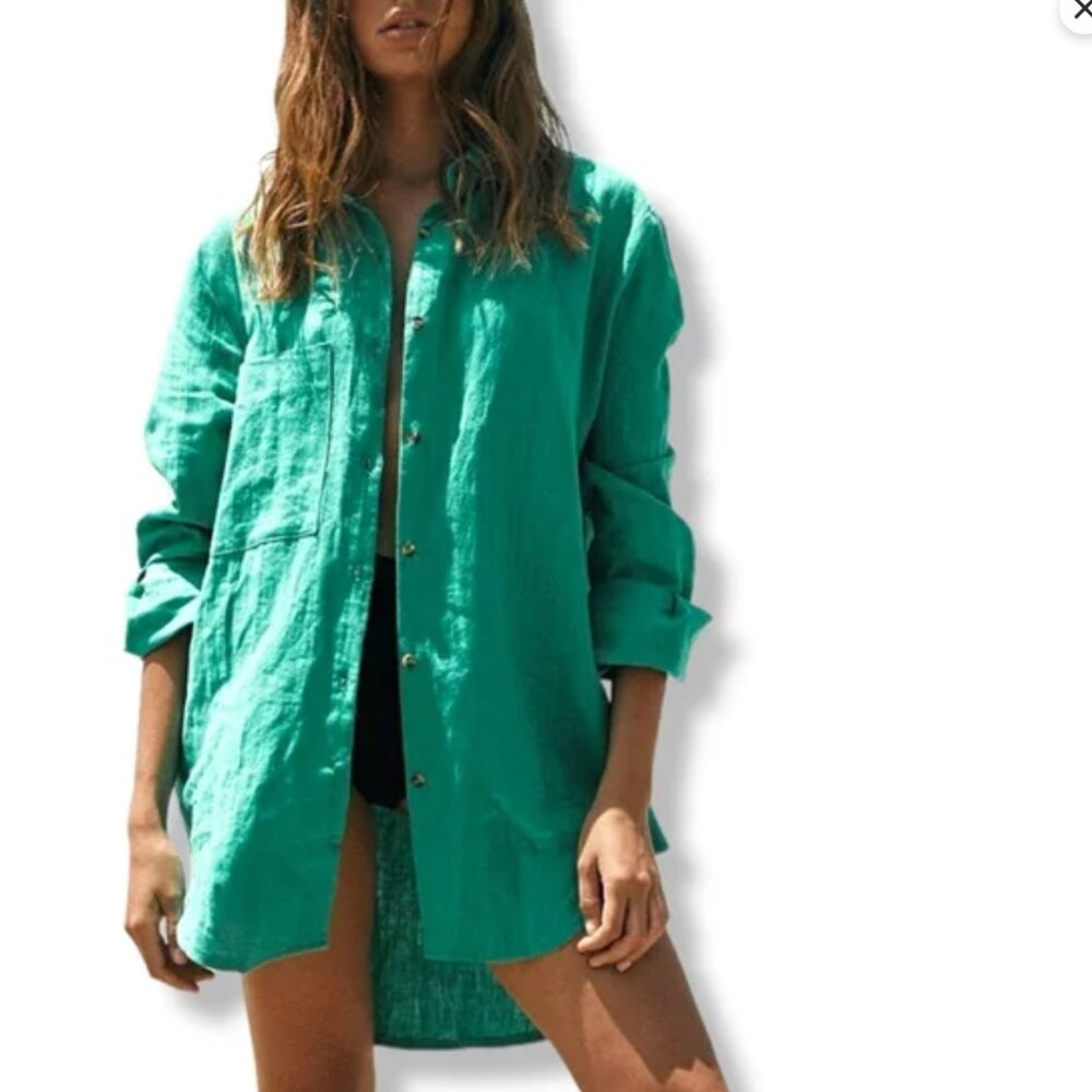 SUNDYS EVERYDAY by SUNDAY THE LABEL Oversized Leopold shirt in seafoam NEW S